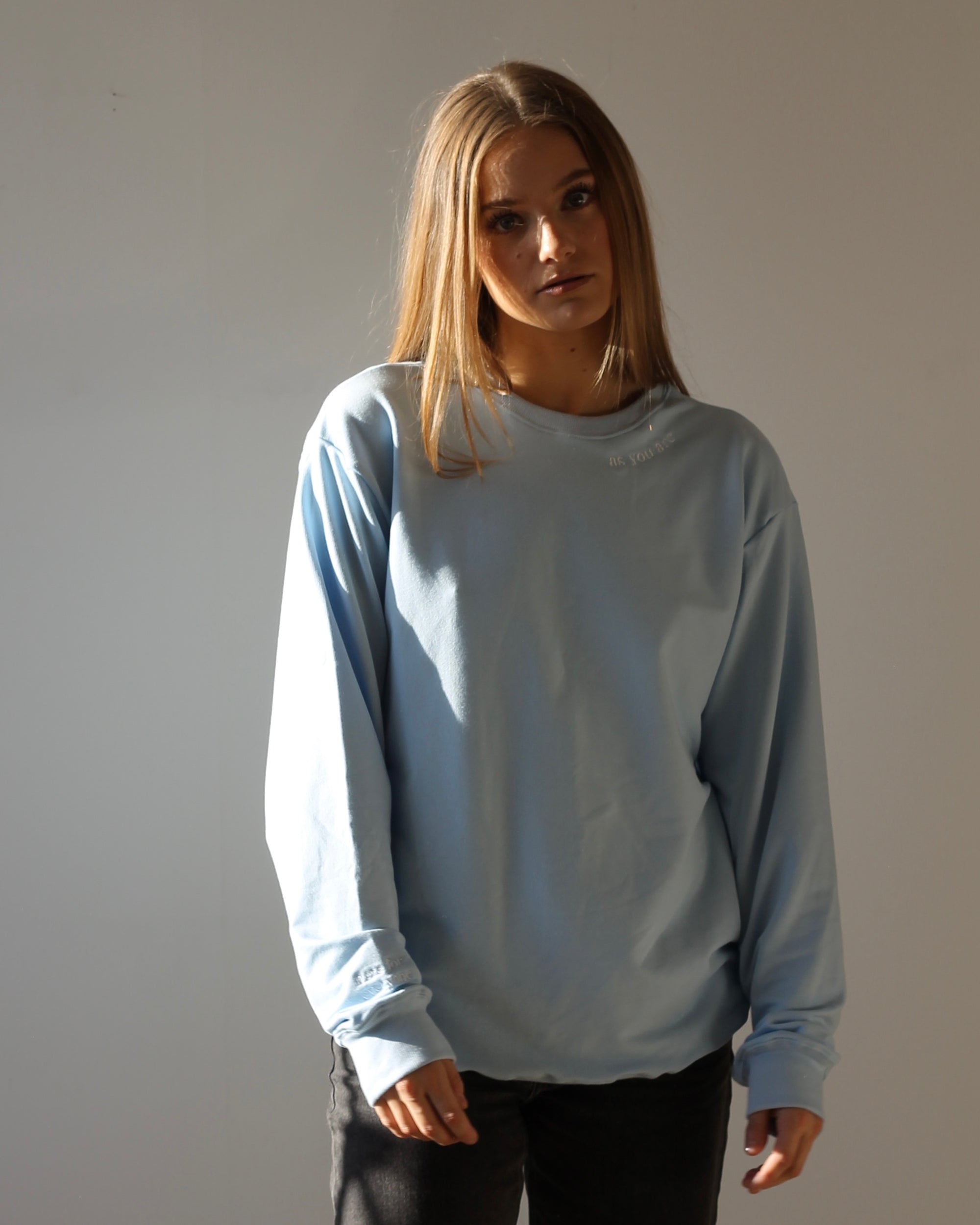 Here for Everyone  Lightweight Baby Blue Crewneck